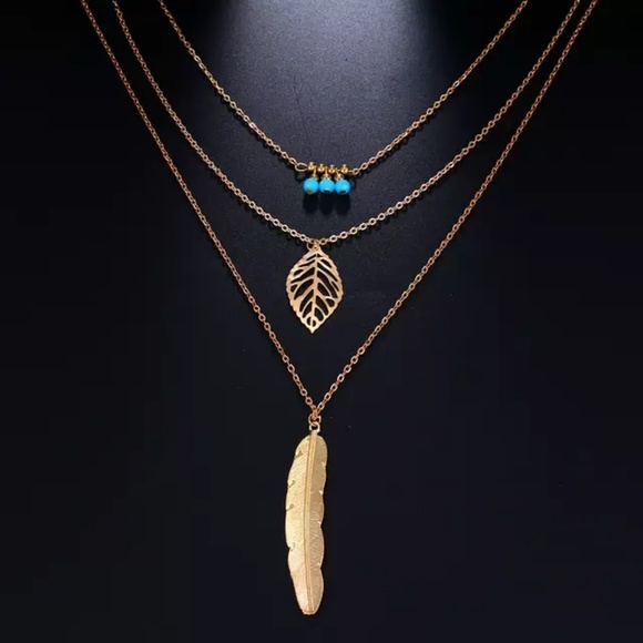 Silver Feather Boho Layered Strand Necklace - Picture 4 of 8